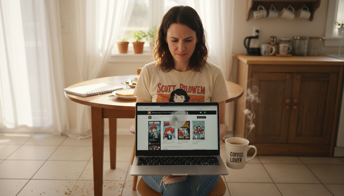 Laptop user accessing official comic website