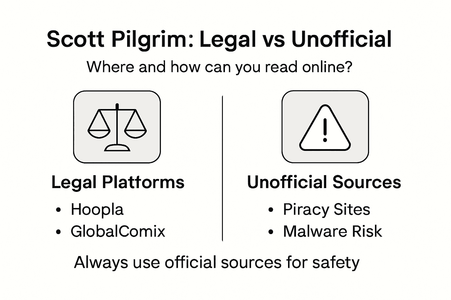 Infographic comparing legal and unofficial comic sources