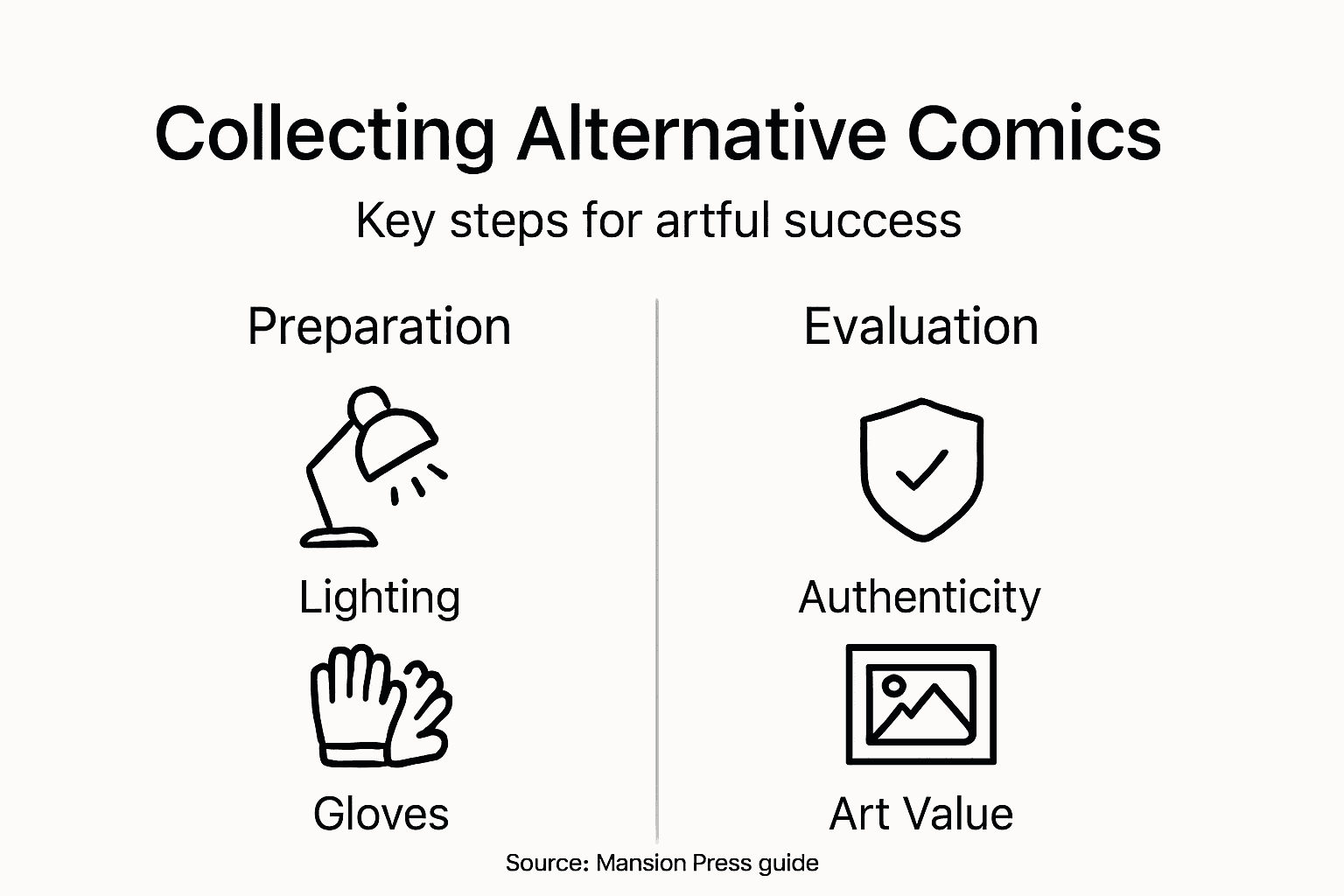 Infographic showing steps for comic collecting success