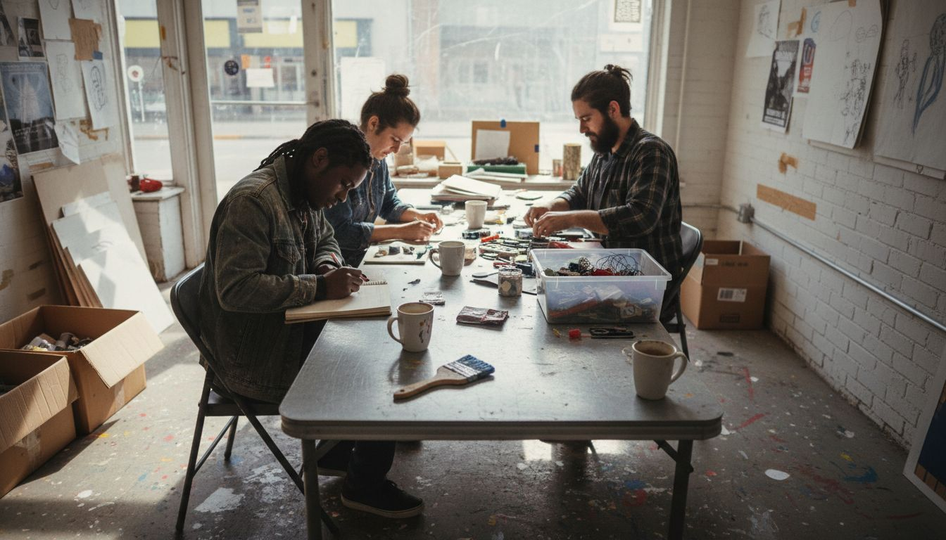 Artists collaborating in community workshop