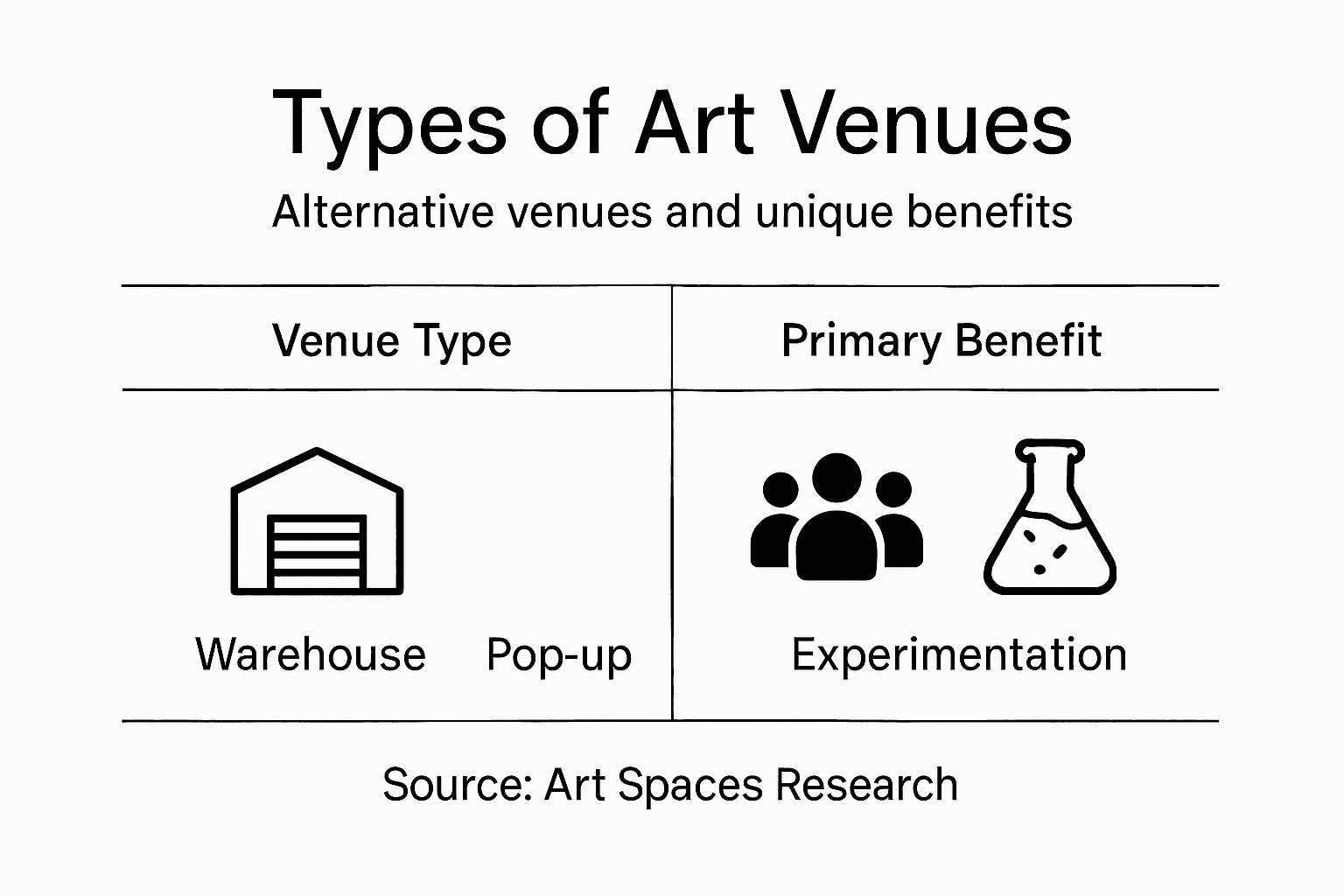 Infographic showing types of art venues and benefits
