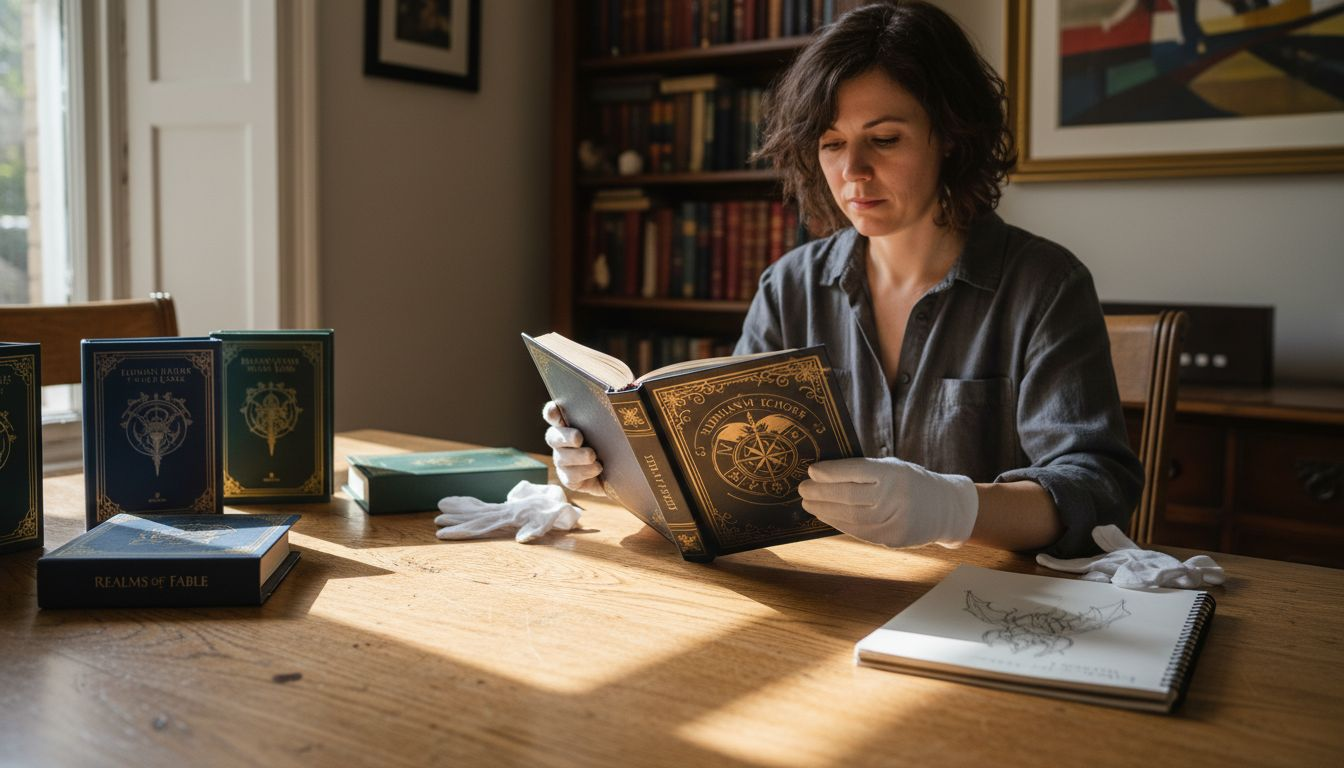 Collector examining limited edition game books