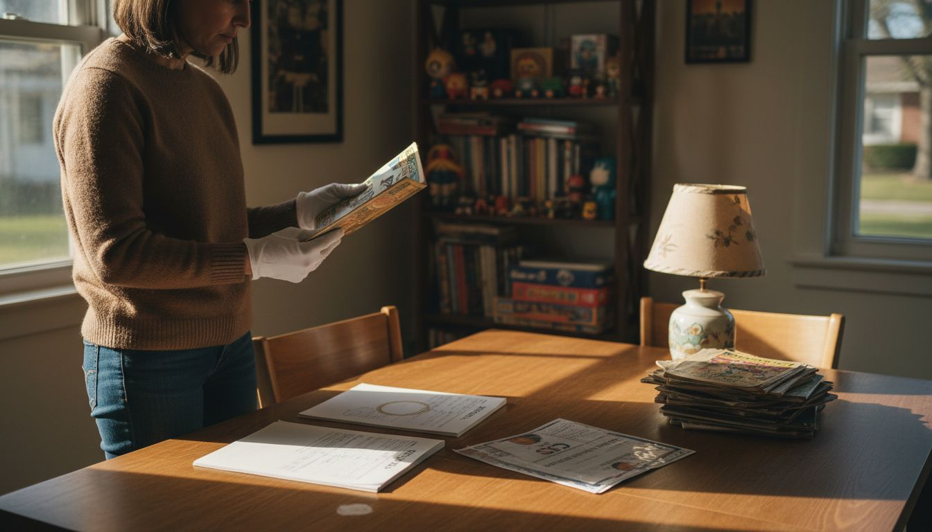 Person examining comic for grading