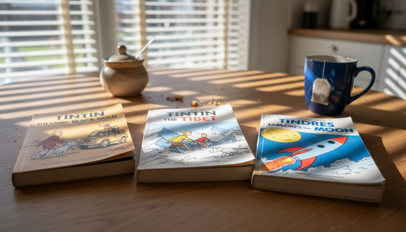 Closeup of vibrant Tintin compact edition covers