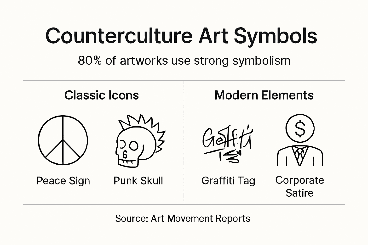 Infographic showing counterculture art symbols overview