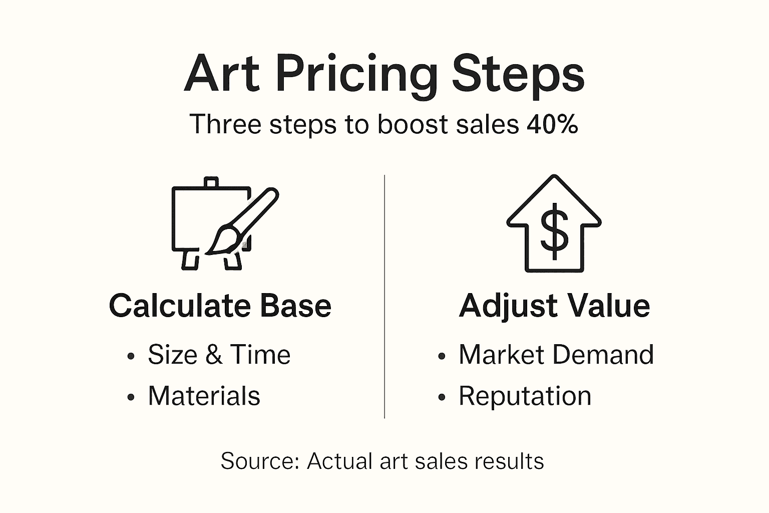 Infographic showing art pricing steps and summary