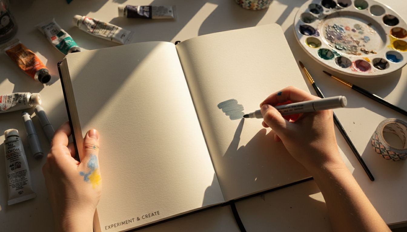 Testing art supplies on journal back page