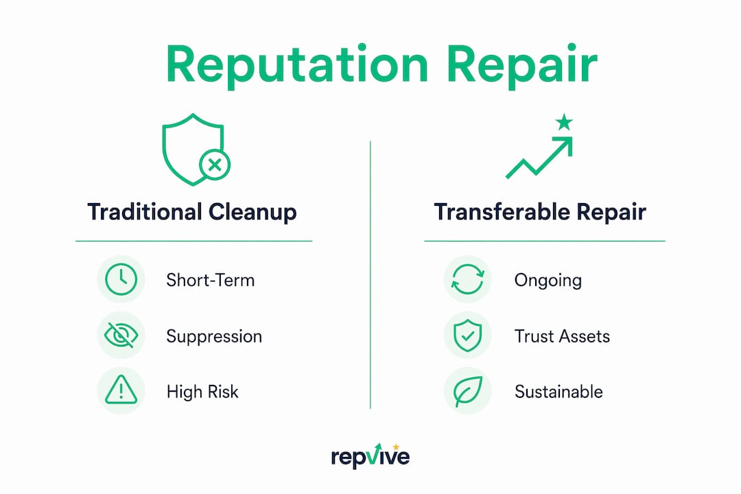 Infographic comparing reputation repair strategies