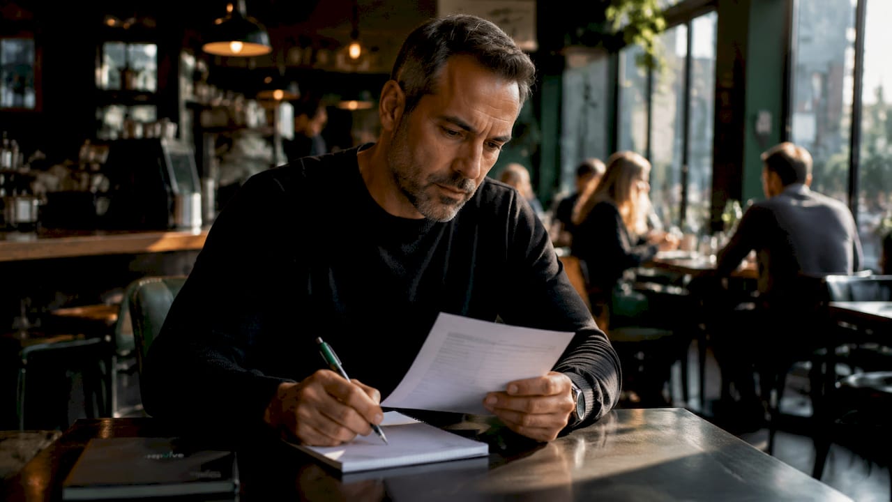 Shop owner reviewing customer feedback