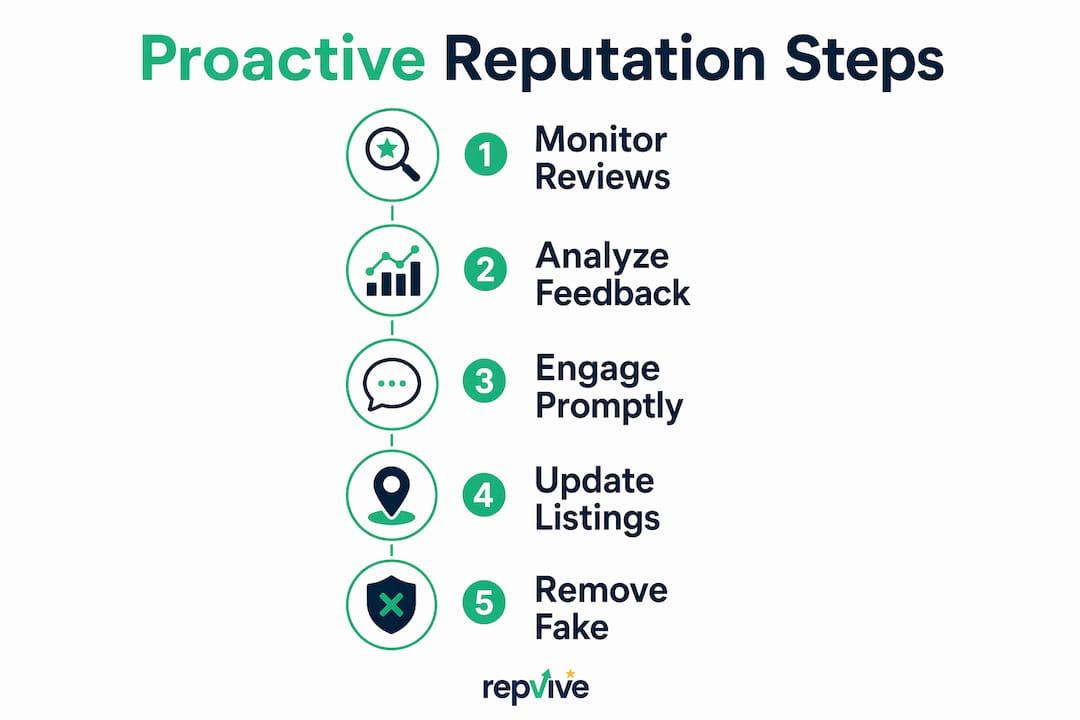 Infographic showing five proactive reputation management steps