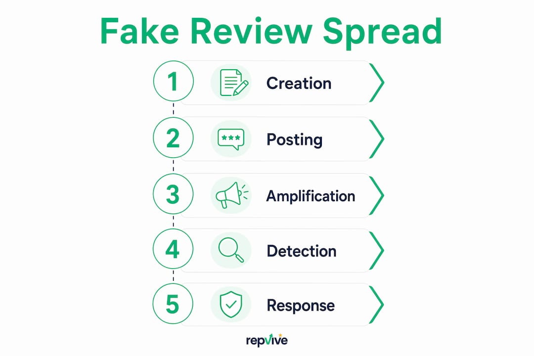 Infographic showing fake review spread stages