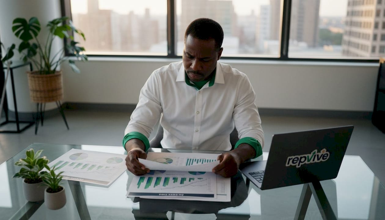 Man studying printed success rate charts