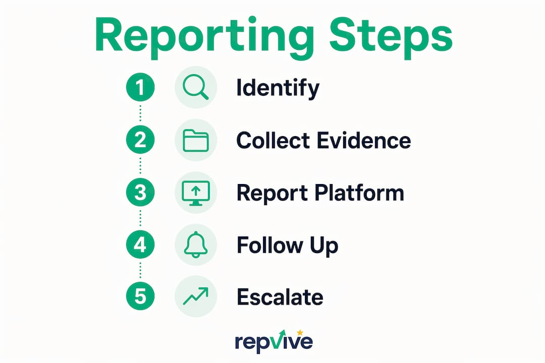 Infographic illustrating steps to report fake reviews