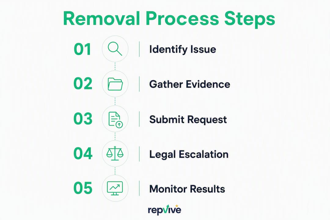 Infographic showing steps for ComplaintsBoard removal process