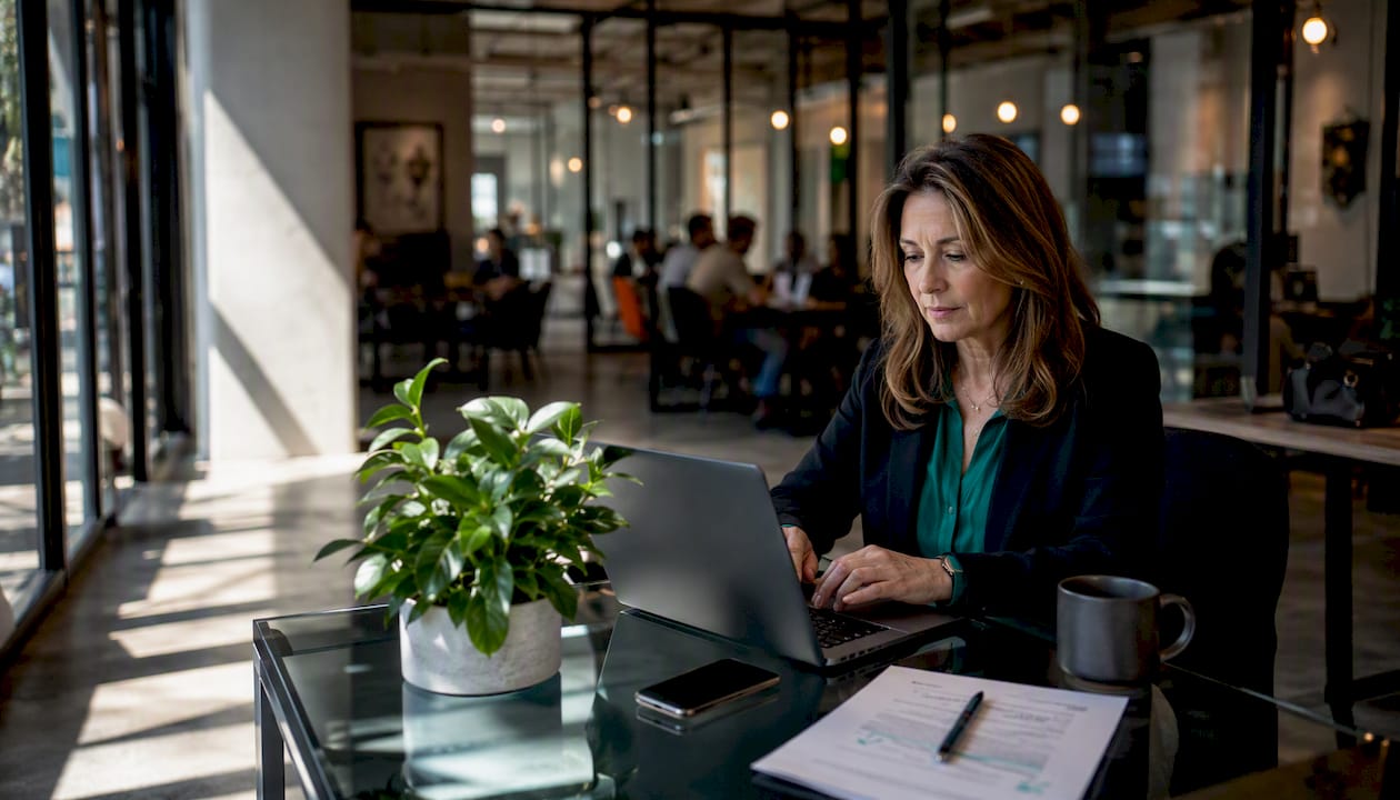 Business owner typing review response