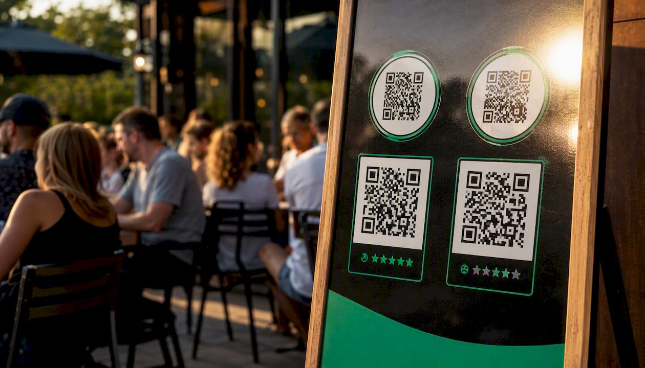 Printed QR codes on window cling and menu