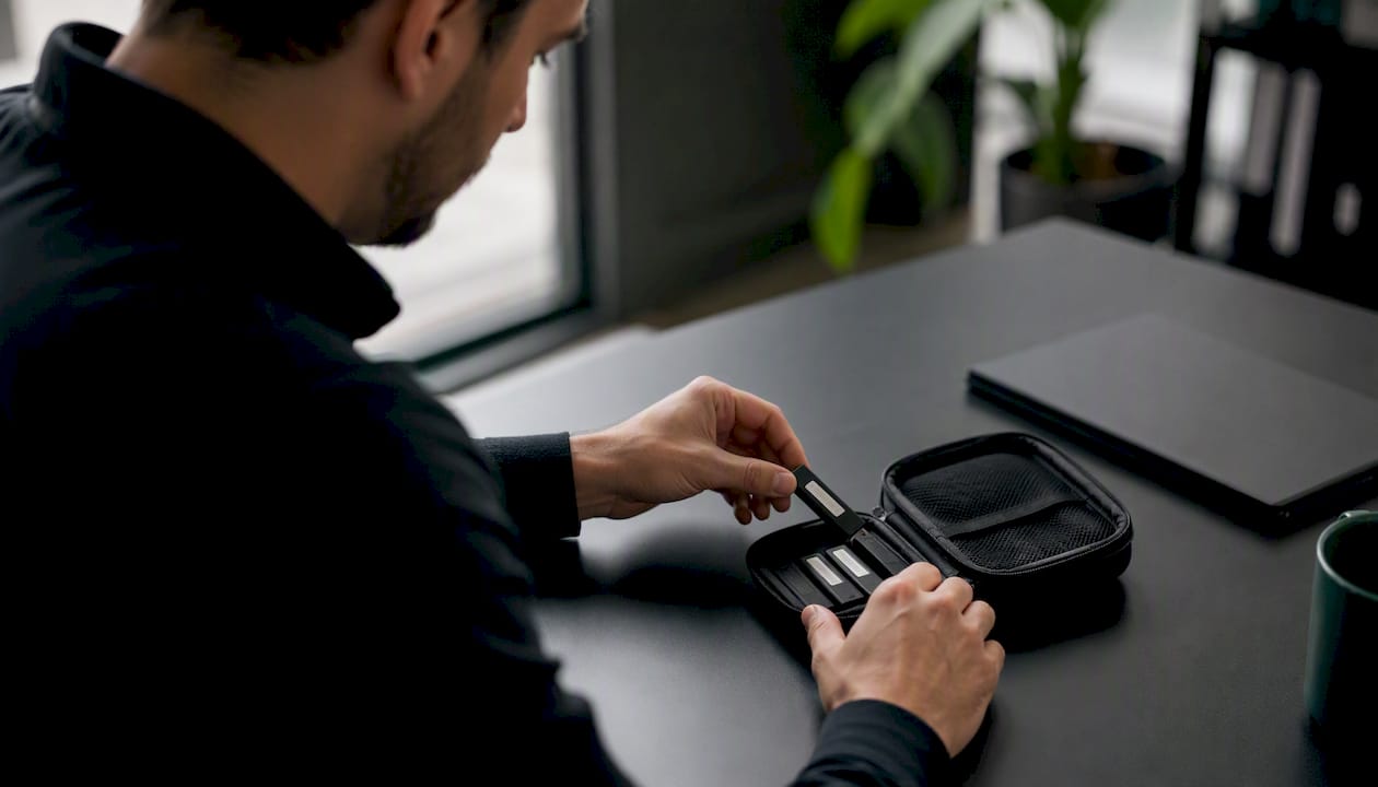 Hands organizing digital evidence storage