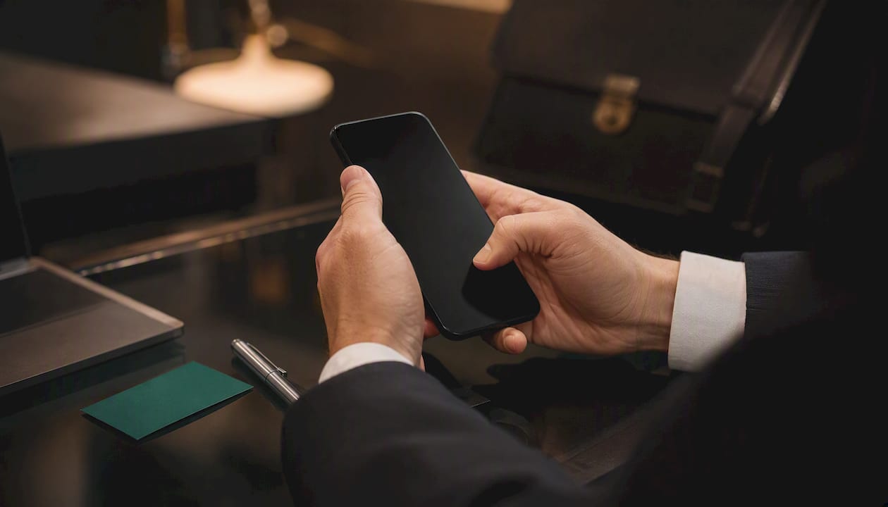 Hands sending legal cease-and-desist notice on smartphone