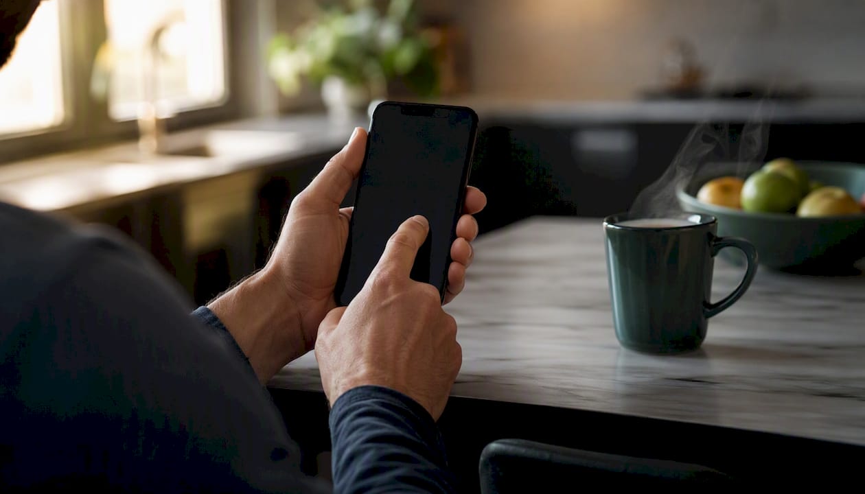 Hands interacting with messaging app to stop messages