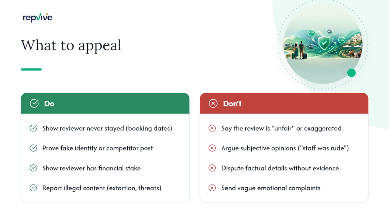 What Counts as a TripAdvisor Owner Appeal (and What Doesn't) — overview diagram