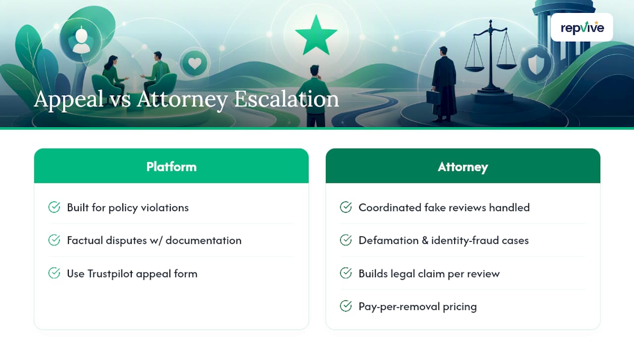 Trustpilot appeal and legal escalation boundaries