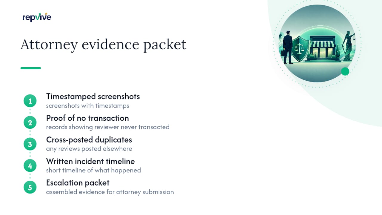 Four-part evidence packet for review removal