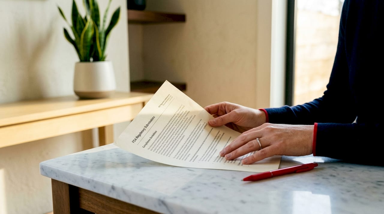 Hands holding FDA regulation document close-up
