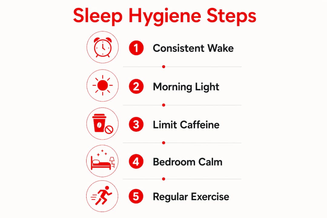 Infographic showing sleep hygiene routine steps