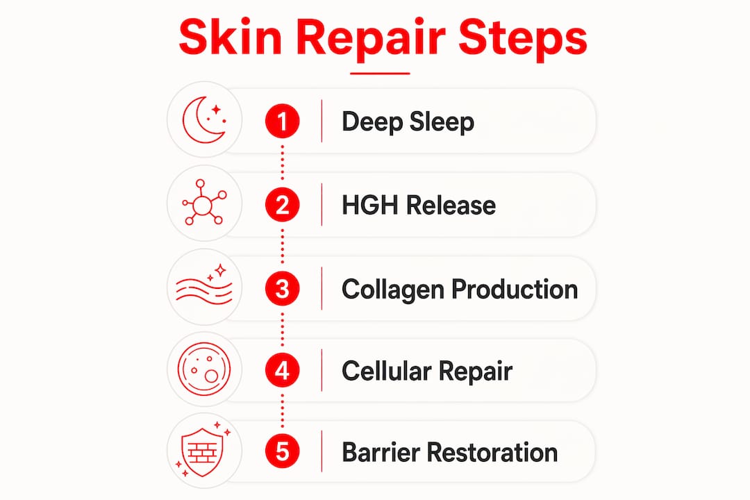 Infographic showing key skin repair steps during sleep