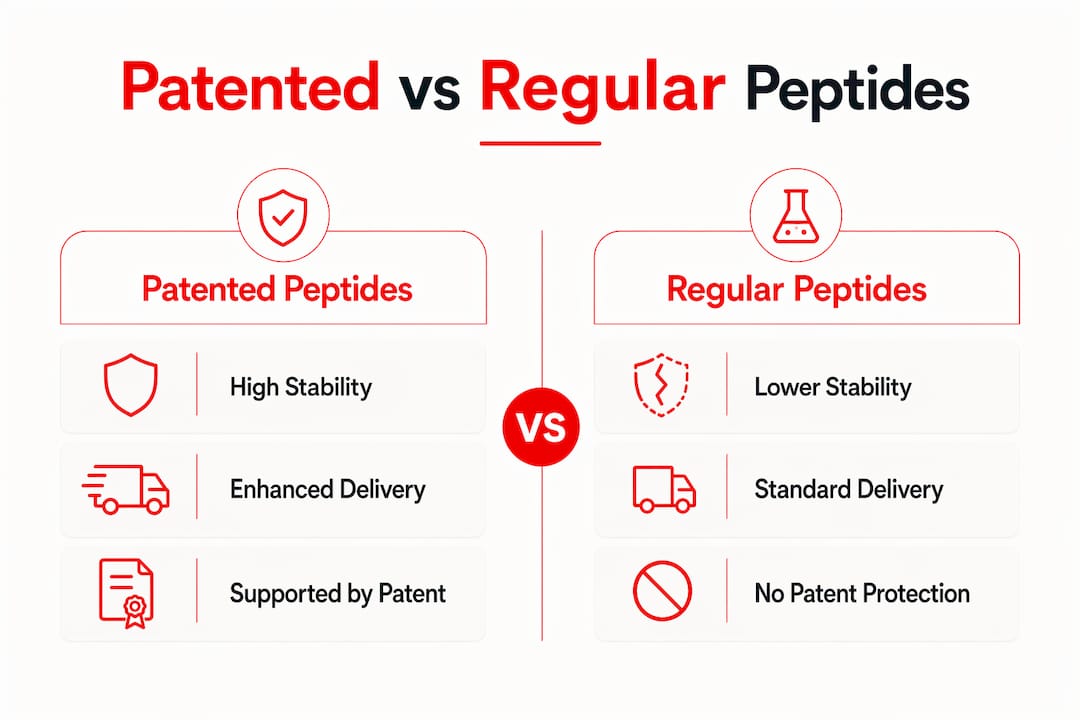 Infographic comparing patented and regular peptides