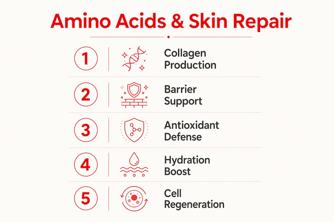 Infographic illustrating amino acids roles in skin repair