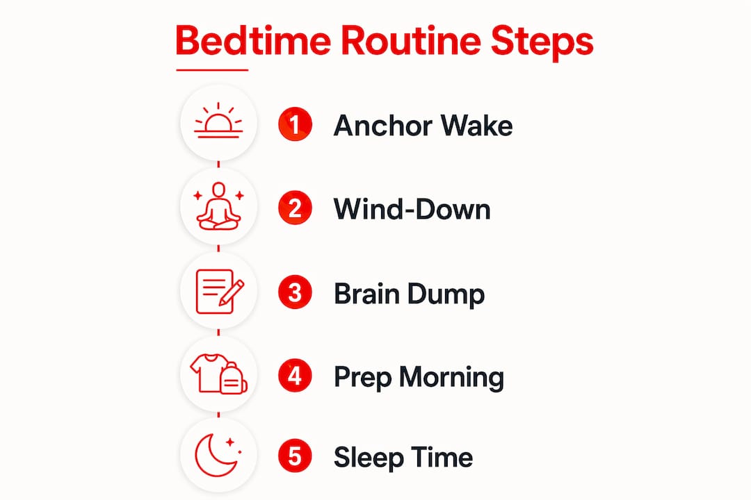 Infographic illustrating bedtime routine steps