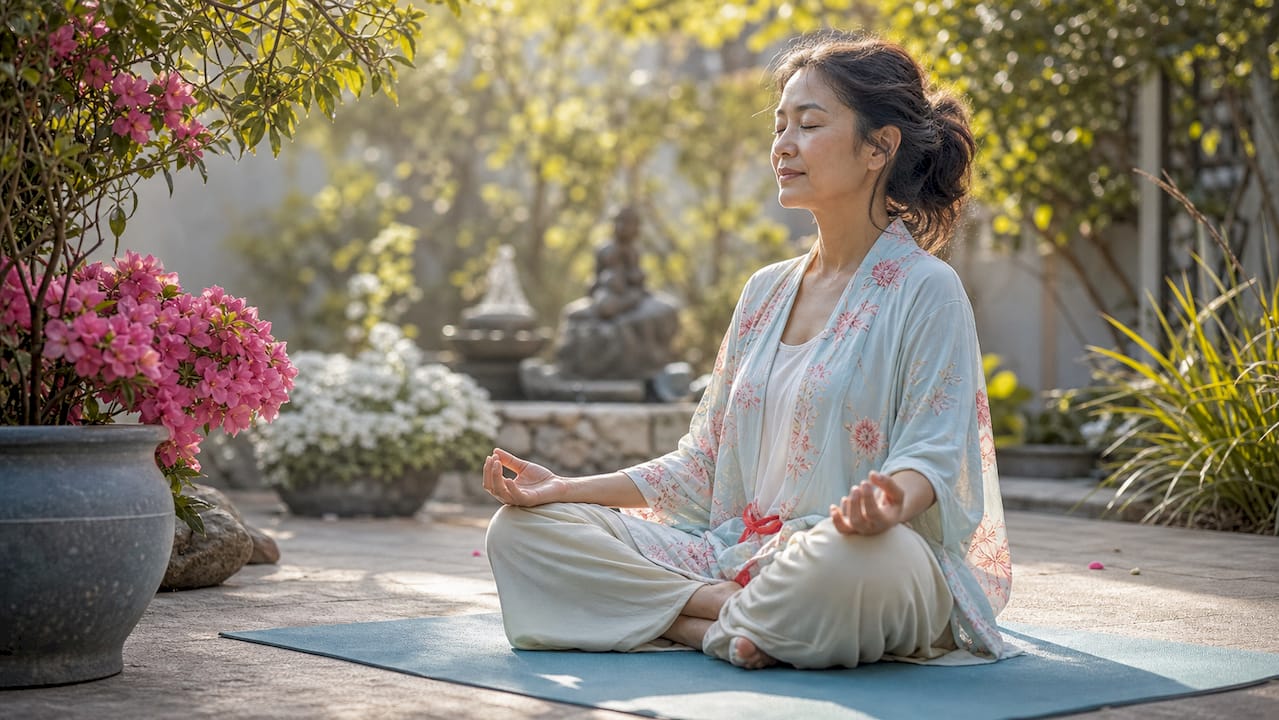 Woman meditating mindfully for better sleep