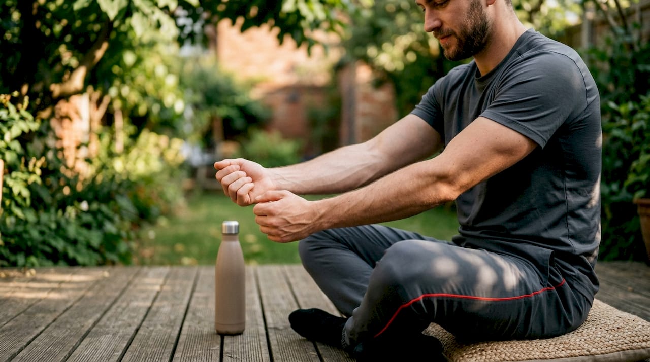 Man practicing muscle relaxation at home