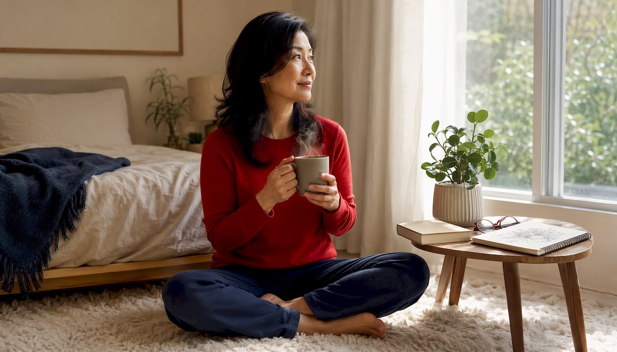 Hands holding tea cup in calm pre-sleep routine