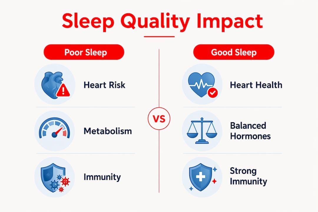 Infographic comparing poor versus good sleep quality effects