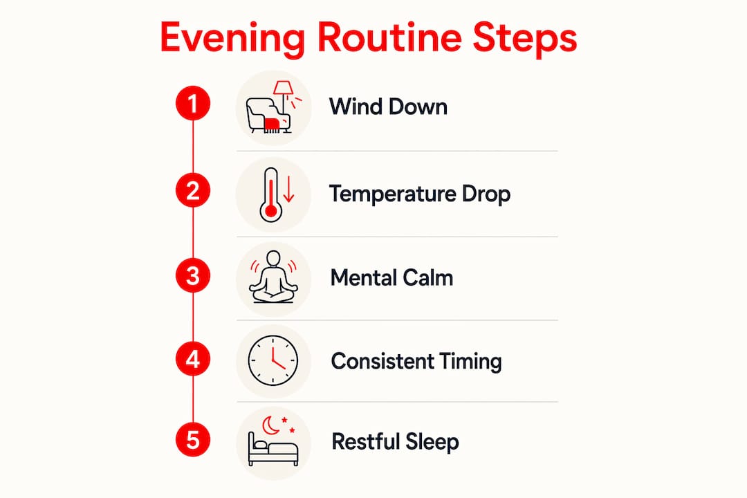 Infographic illustrating steps of an effective evening routine