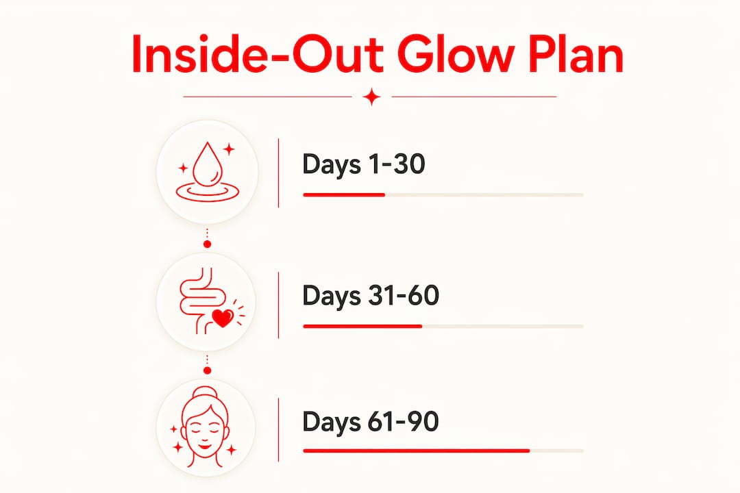 Infographic showing 30/60/90 day skincare plan stages