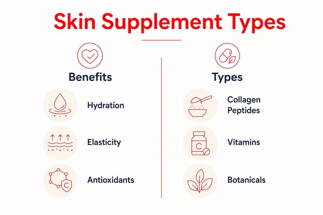 Infographic showing skin supplement types and benefits