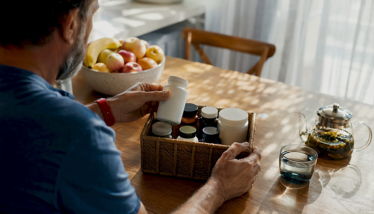 Hands holding magnesium sleep supplement bottle