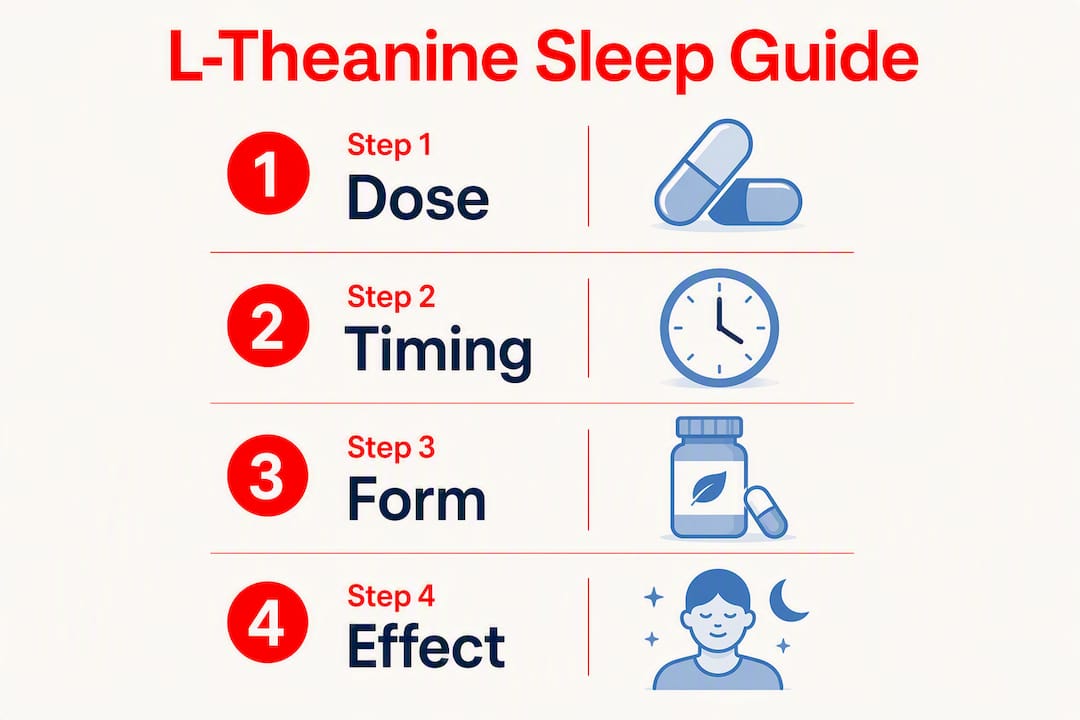 Infographic explaining L-theanine dosing steps for sleep