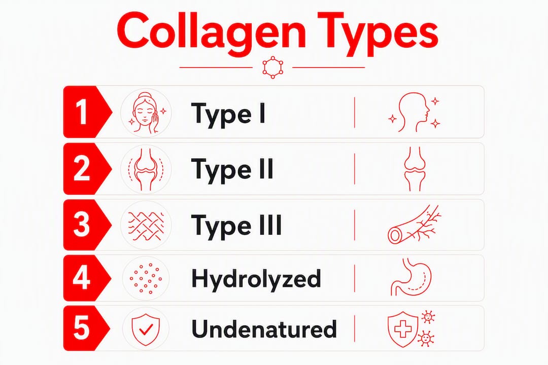 Infographic showing collagen types ranked by target