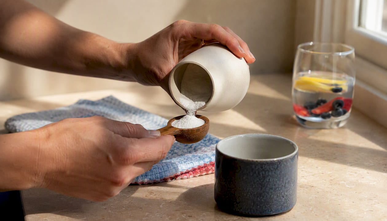 Hands pouring magnesium powder into spoon