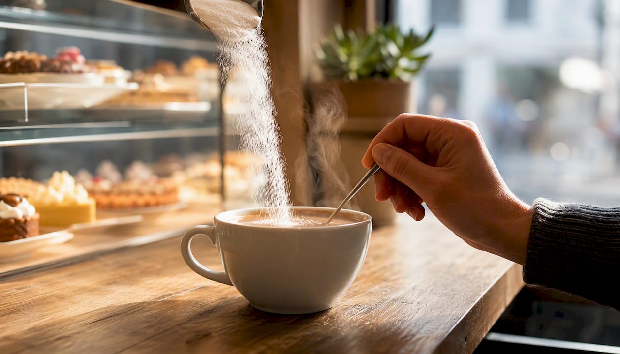 Collagen powder dissolving in hot coffee