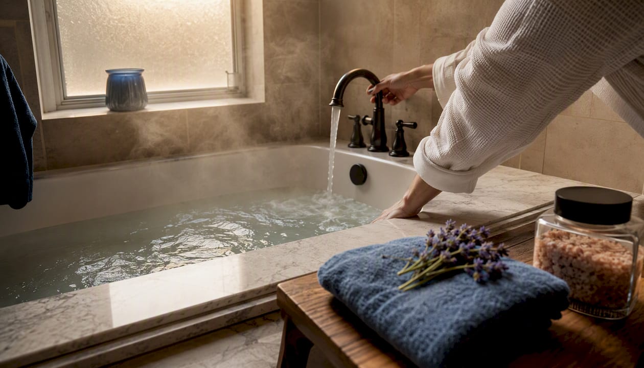 Warm bath setup to improve sleep onset