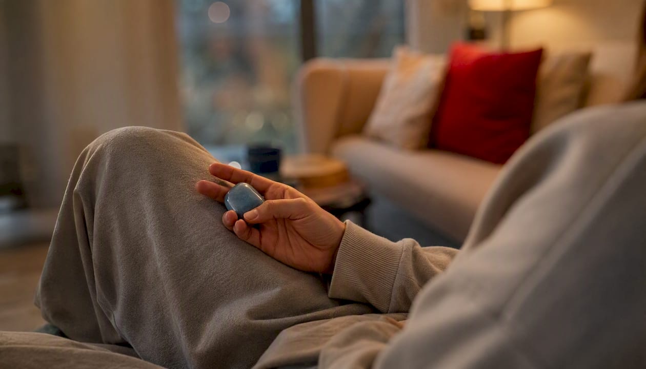 Hand holding small object for mental focus