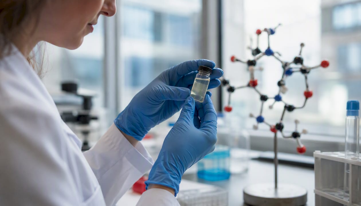 Scientist holding vial representing collagen peptides