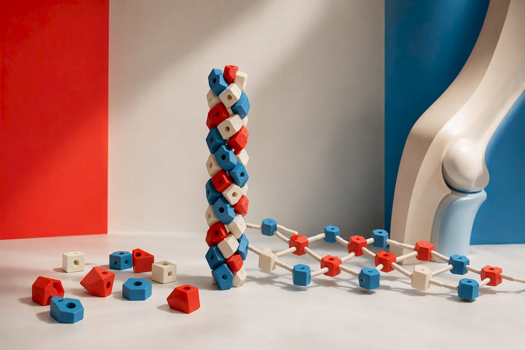 Illustration of collagen amino acids forming tissue