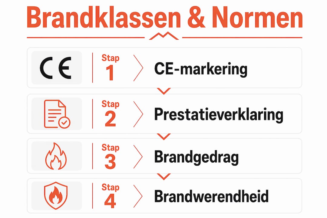 Overzichtelijke infographic met de belangrijkste richtlijnen en brandklassen voor dakbedekking