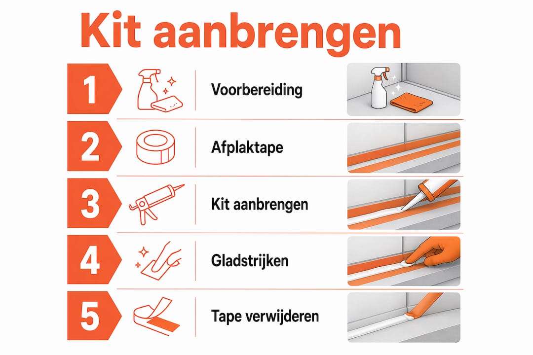 Overzichtelijke infographic: Stapsgewijs siliconenkit aanbrengen op het dak